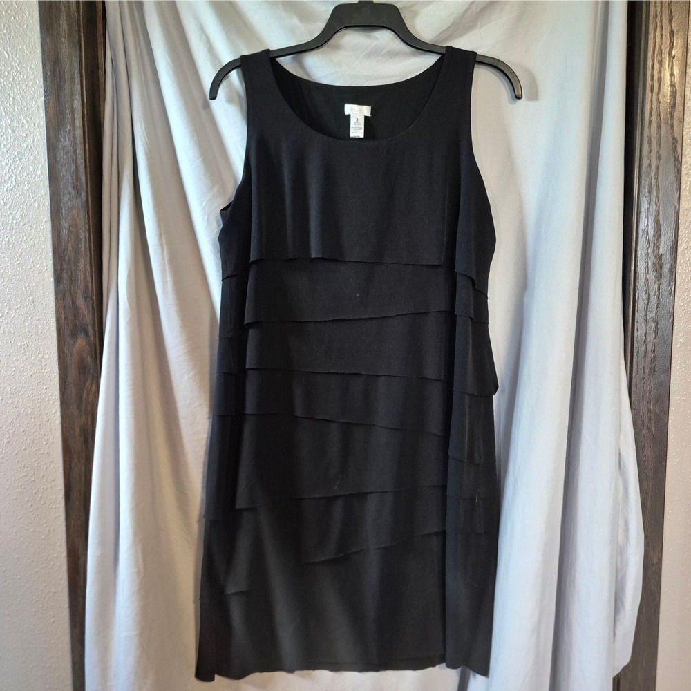 Chicos Black Tiered Ruffle Sleeveless Dress Size 2 L 12 Cocktail Shift Lined
